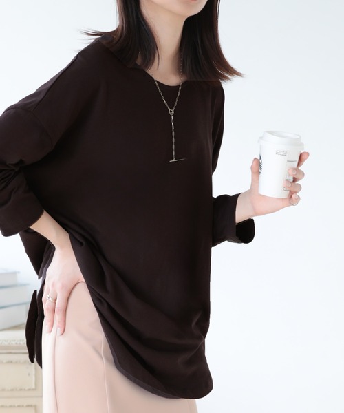 SUNFLOWER EIGHT（サンフラワーエイト）の「ラウンドヘムロンT（Tシャツ/カットソー・レディース・ライトオリーブ/カーキ/ホワイト/チャコールグレー/ダークブラウン/ブラック・M/L）」の22枚目の写真