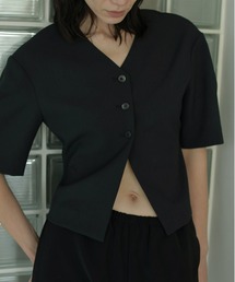 アンヌークanuke★Vneck Compact Shirts、ブラック アンヌークanuke☆Vneck Compact Shirts、ブラック anuke