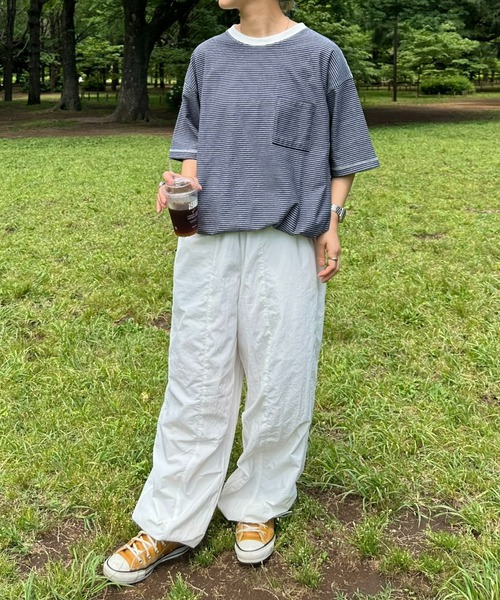 CIAOPANIC TYPY(チャオパニックティピー)の「ボーダー配色ステッチ半袖Tee(Tシャツ/カットソー・メンズ・グレー/オフホワイト/ブラウン/ネイビー・LARGE/MEDIUM)」の18枚目の写真