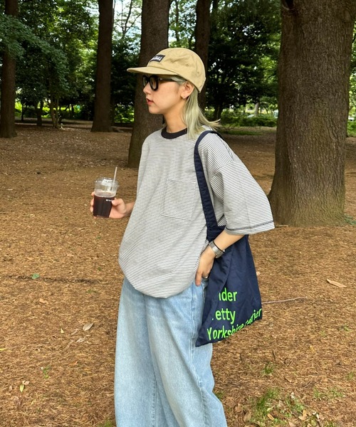 CIAOPANIC TYPY(チャオパニックティピー)の「ボーダー配色ステッチ半袖Tee(Tシャツ/カットソー・メンズ・グレー/オフホワイト/ブラウン/ネイビー・LARGE/MEDIUM)」の9枚目の写真