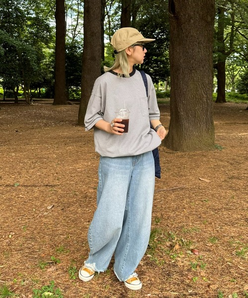 CIAOPANIC TYPY(チャオパニックティピー)の「ボーダー配色ステッチ半袖Tee(Tシャツ/カットソー・メンズ・グレー/オフホワイト/ブラウン/ネイビー・LARGE/MEDIUM)」の5枚目の写真