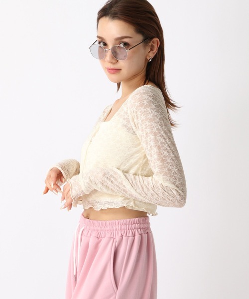 FOREVER 21(フォーエバー トゥエンティーワン)の「【2024SS】コンパクトレースカーディガン(カーディガン/ボレロ・レディース・ブラック/ホワイト/ピンク・FREE)」の1枚目の写真