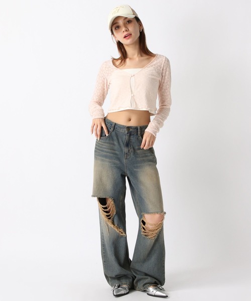 FOREVER 21(フォーエバー トゥエンティーワン)の「【2024SS】コンパクトレースカーディガン(カーディガン/ボレロ・レディース・ブラック/ホワイト/ピンク・FREE)」の5枚目の写真