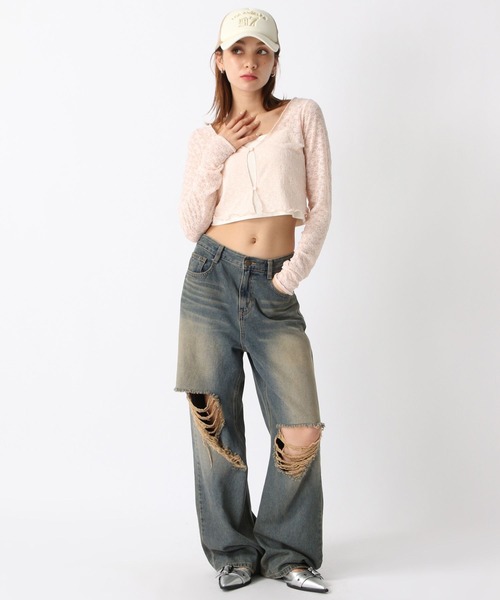 FOREVER 21(フォーエバー トゥエンティーワン)の「【2024SS】コンパクトレースカーディガン(カーディガン/ボレロ・レディース・ブラック/ホワイト/ピンク・FREE)」の4枚目の写真