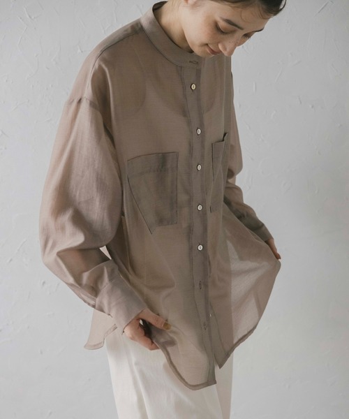 お値下げ！アトリエフランセ　ロングスリーブシャツ　ベージュ MINERTE】sheer long sleeve shirt / シアーロングスリーブ