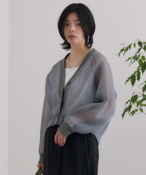 CLOCHE（クロシェ）の「cloche メッシュダンボールカーディガン（カーディガン/ボレロ・レディース・ブラック/グレー/ベージュ・FREE）」の3枚目の写真