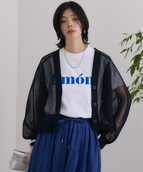 CLOCHE（クロシェ）の「cloche メッシュダンボールカーディガン（カーディガン/ボレロ・レディース・ブラック/グレー/ベージュ・FREE）」の2枚目の写真