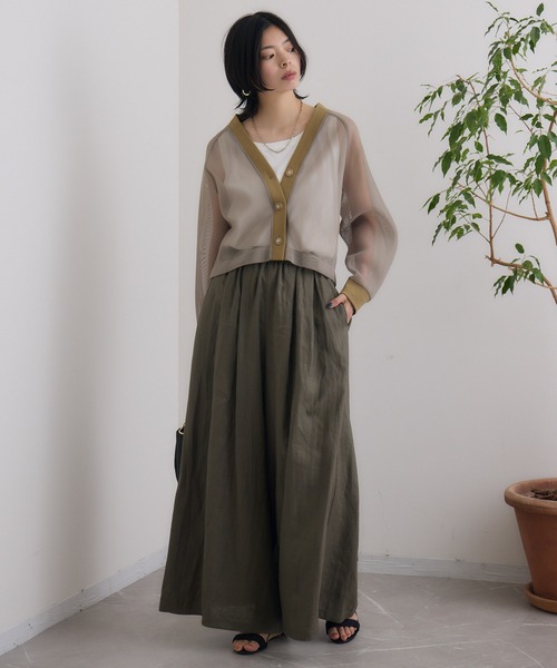 CLOCHE クロッシェ　メッシュダンボールカーディガン　02　カーキ CLOCHE（クロシェ）の「cloche メッシュダンボールカーディガン