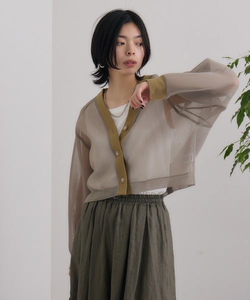 CLOCHE（クロシェ）の「cloche メッシュダンボールカーディガン（カーディガン/ボレロ・レディース・ブラック/グレー/ベージュ・FREE）」の14枚目の写真