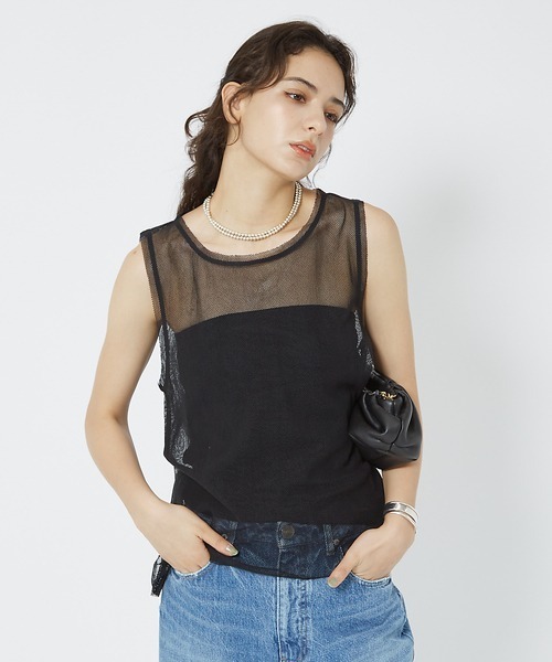 Rouge vif（ルージュヴィフ）の「マルチウェイメッシュフリル付きタンクトップ（シャツ/ブラウス・レディース・ブラック/オフホワイト・フリー）」の16枚目の写真