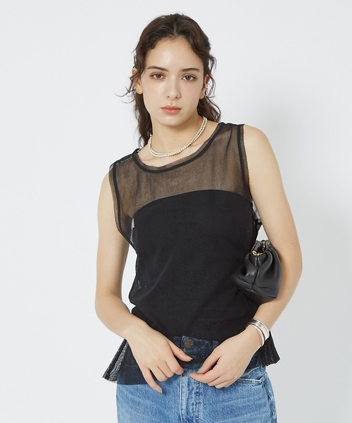 Rouge vif（ルージュヴィフ）の「マルチウェイメッシュフリル付きタンクトップ（シャツ/ブラウス・レディース・ブラック/オフホワイト・フリー）」の17枚目の写真