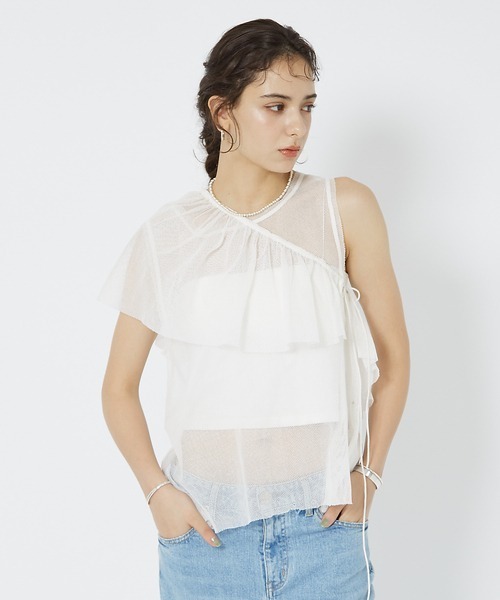 Rouge vif（ルージュヴィフ）の「マルチウェイメッシュフリル付きタンクトップ（シャツ/ブラウス・レディース・ブラック/オフホワイト・フリー）」の20枚目の写真