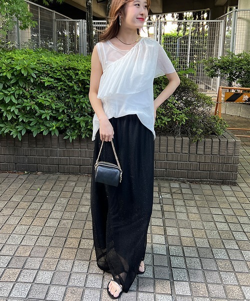 Rouge vif（ルージュヴィフ）の「マルチウェイメッシュフリル付きタンクトップ（シャツ/ブラウス・レディース・ブラック/オフホワイト・フリー）」の5枚目の写真