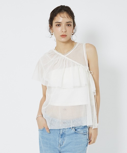 Rouge vif（ルージュヴィフ）の「マルチウェイメッシュフリル付きタンクトップ（シャツ/ブラウス・レディース・ブラック/オフホワイト・フリー）」の21枚目の写真