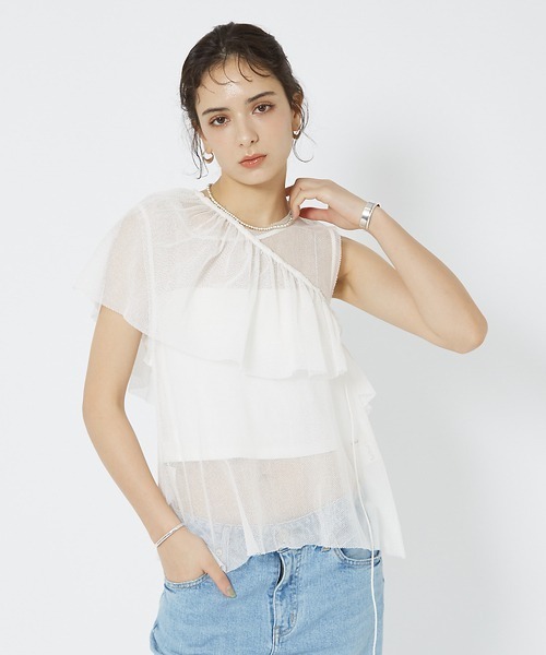 Rouge vif（ルージュヴィフ）の「マルチウェイメッシュフリル付きタンクトップ（シャツ/ブラウス・レディース・ブラック/オフホワイト・フリー）」の22枚目の写真
