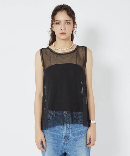 Rouge vif（ルージュヴィフ）の「マルチウェイメッシュフリル付きタンクトップ（シャツ/ブラウス・レディース・ブラック/オフホワイト・フリー）」の11枚目の写真