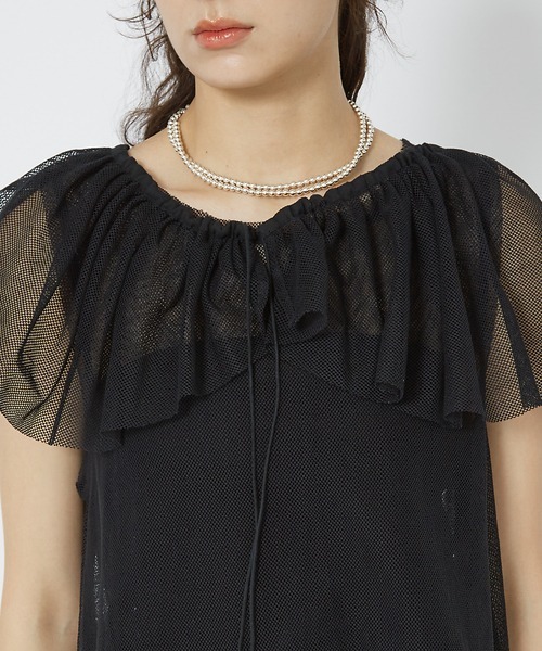 Rouge vif（ルージュヴィフ）の「マルチウェイメッシュフリル付きタンクトップ（シャツ/ブラウス・レディース・ブラック/オフホワイト・フリー）」の14枚目の写真