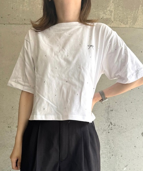 リボンラインストーンTシャツ[sm149] | レディースファッション