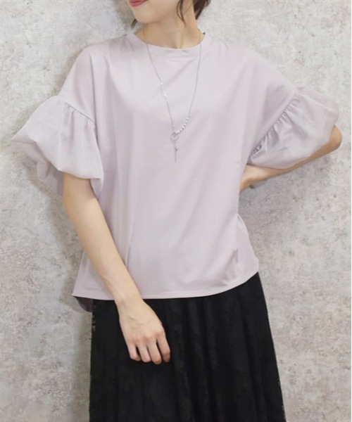 axes femme（アクシーズファム）の「ラメ楊柳バルーン袖カットプルオーバー（Tシャツ/カットソー・レディース・ホワイト/グレイッシュベージュ/ブルー・FREE）」の2枚目の写真