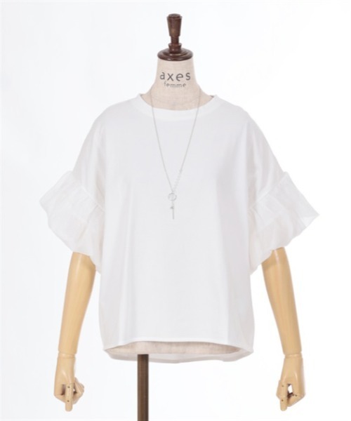 axes femme（アクシーズファム）の「ラメ楊柳バルーン袖カットプルオーバー（Tシャツ/カットソー・レディース・ホワイト/グレイッシュベージュ/ブルー・FREE）」の15枚目の写真