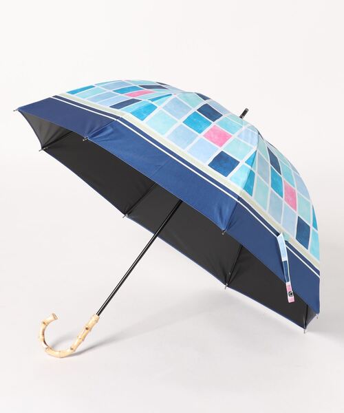 macocca(マコッカ)の「完全遮光 UVカット100% 日傘 晴雨兼用 ショート傘 デザインシリーズ タイル柄(長傘・レディース・ブルー/ブラック/ブラウン・FREE)」の1枚目の写真