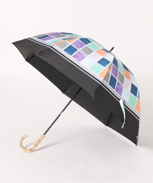 macocca(マコッカ)の「完全遮光 UVカット100% 日傘 晴雨兼用 ショート傘 デザインシリーズ タイル柄(長傘・レディース・ブルー/ブラック/ブラウン・FREE)」の2枚目の写真