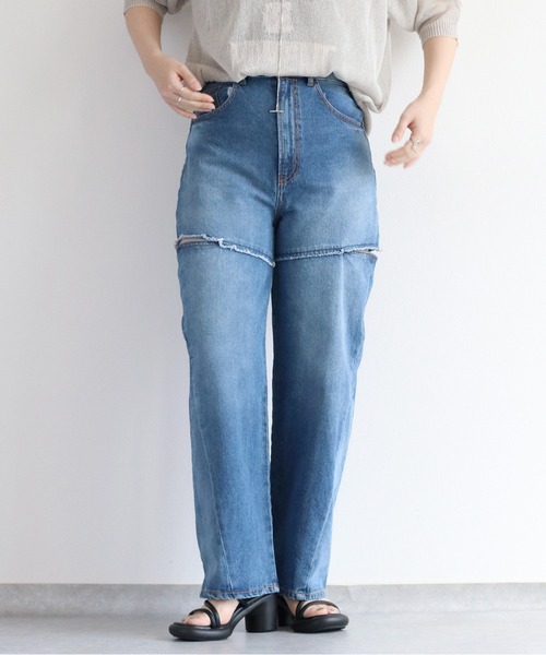 cepo（セポ）の「サイドカットオフストレートデニム（デニムパンツ・レディース・ブルー系2/グレー・M/S）」の2枚目の写真