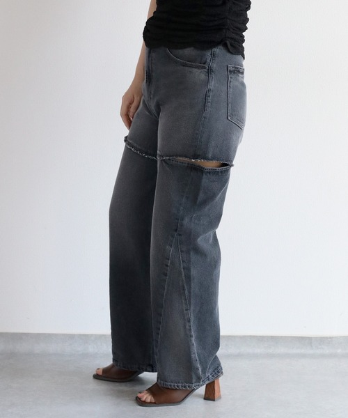 cepo（セポ）の「サイドカットオフストレートデニム（デニムパンツ・レディース・ブルー系2/グレー・M/S）」の6枚目の写真