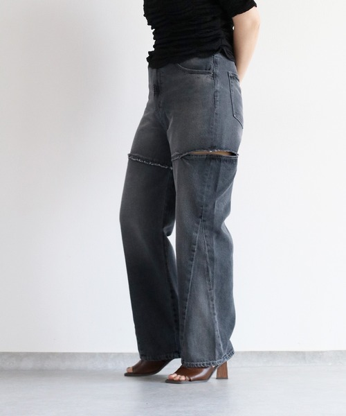 cepo（セポ）の「サイドカットオフストレートデニム（デニムパンツ・レディース・ブルー系2/グレー・M/S）」の4枚目の写真