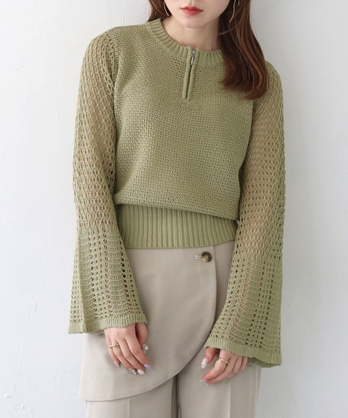 CLEIO(クレイオ)の「【CLEIO】透かし編みジッププルオーバー ×(ニット/セーター・レディース・アイボリー/ブラック/ライトカーキ・FREE)」の18枚目の写真