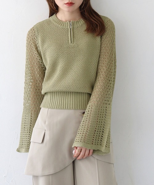 CLEIO(クレイオ)の「【CLEIO】透かし編みジッププルオーバー ×(ニット/セーター・レディース・アイボリー/ブラック/ライトカーキ・FREE)」の16枚目の写真