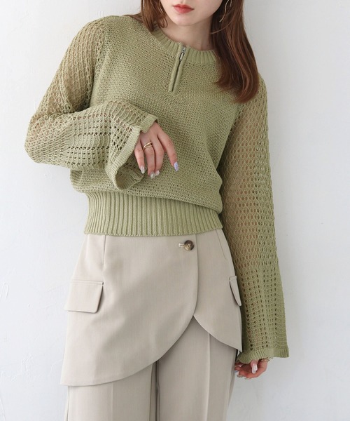 CLEIO(クレイオ)の「【CLEIO】透かし編みジッププルオーバー ×(ニット/セーター・レディース・アイボリー/ブラック/ライトカーキ・FREE)」の17枚目の写真