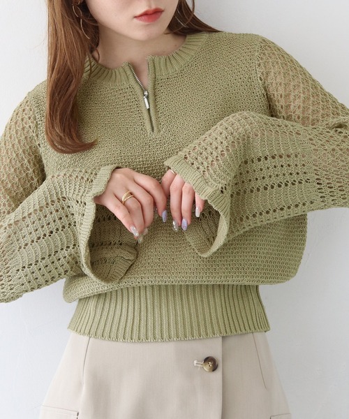 CLEIO(クレイオ)の「【CLEIO】透かし編みジッププルオーバー ×(ニット/セーター・レディース・アイボリー/ブラック/ライトカーキ・FREE)」の22枚目の写真