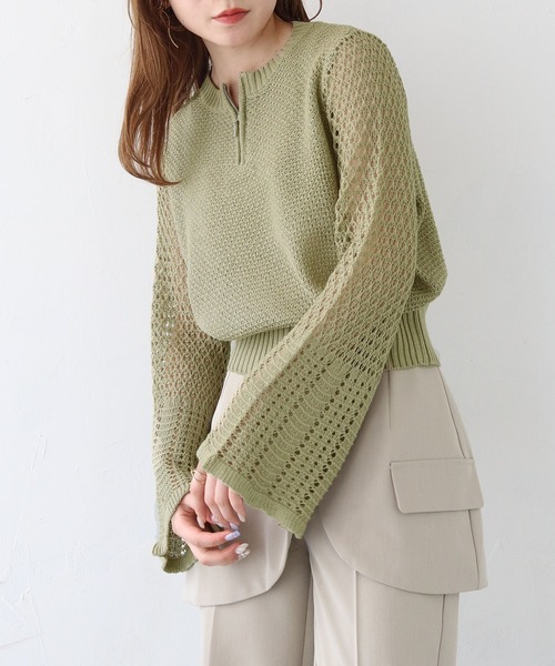 CLEIO(クレイオ)の「【CLEIO】透かし編みジッププルオーバー ×(ニット/セーター・レディース・アイボリー/ブラック/ライトカーキ・FREE)」の21枚目の写真