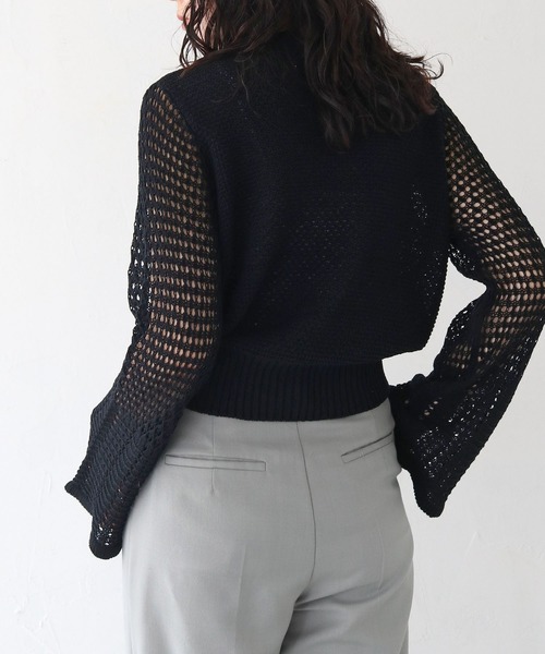 CLEIO(クレイオ)の「【CLEIO】透かし編みジッププルオーバー ×(ニット/セーター・レディース・アイボリー/ブラック/ライトカーキ・FREE)」の8枚目の写真