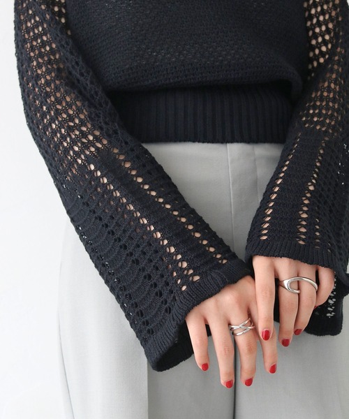 CLEIO(クレイオ)の「【CLEIO】透かし編みジッププルオーバー ×(ニット/セーター・レディース・アイボリー/ブラック/ライトカーキ・FREE)」の5枚目の写真