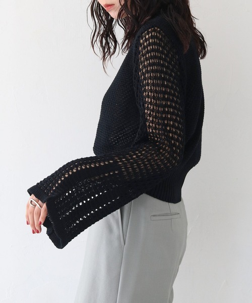 CLEIO(クレイオ)の「【CLEIO】透かし編みジッププルオーバー ×(ニット/セーター・レディース・アイボリー/ブラック/ライトカーキ・FREE)」の7枚目の写真