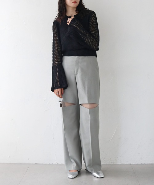 CLEIO(クレイオ)の「【CLEIO】透かし編みジッププルオーバー ×(ニット/セーター・レディース・アイボリー/ブラック/ライトカーキ・FREE)」の10枚目の写真