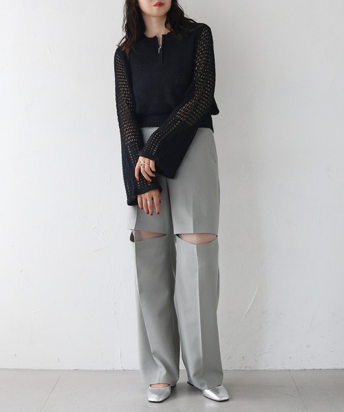 CLEIO(クレイオ)の「【CLEIO】透かし編みジッププルオーバー ×(ニット/セーター・レディース・アイボリー/ブラック/ライトカーキ・FREE)」の11枚目の写真