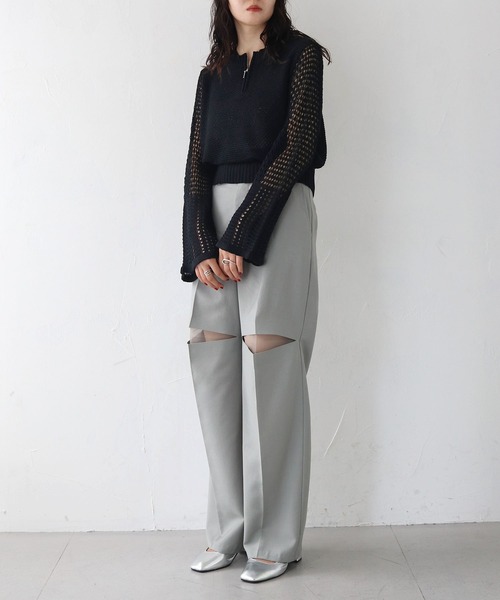 CLEIO(クレイオ)の「【CLEIO】透かし編みジッププルオーバー ×(ニット/セーター・レディース・アイボリー/ブラック/ライトカーキ・FREE)」の12枚目の写真