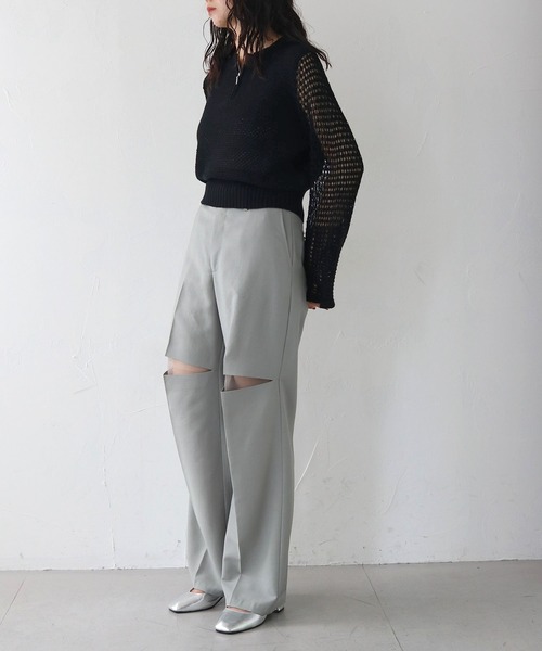 CLEIO(クレイオ)の「【CLEIO】透かし編みジッププルオーバー ×(ニット/セーター・レディース・アイボリー/ブラック/ライトカーキ・FREE)」の13枚目の写真