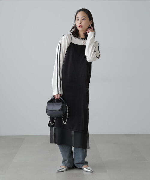 FREE'S MART（フリーズマート）の「レイヤードナローキャミワンピース（ワンピース・レディース・ブラック/ホワイト・FREE）」の4枚目の写真