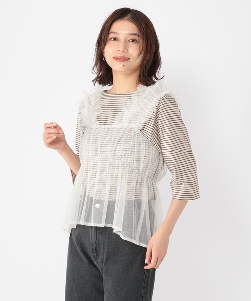 studio CLIP（スタディオクリップ）の「ダブルフロントフリルチュールジレ（ベスト・レディース・グレー/アイボリー/ブラック・FREE）」の4枚目の写真