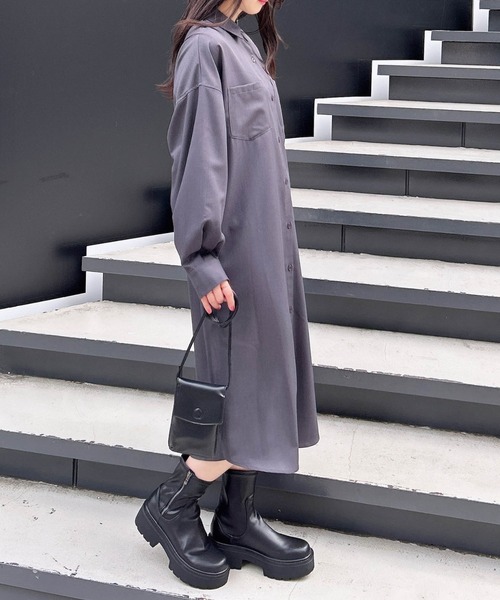 INGNI（イング）の「バックレースアップロングシャツ（シャツワンピース・レディース・チャコールグレー/カーキ/ベージュ・M）」の18枚目の写真