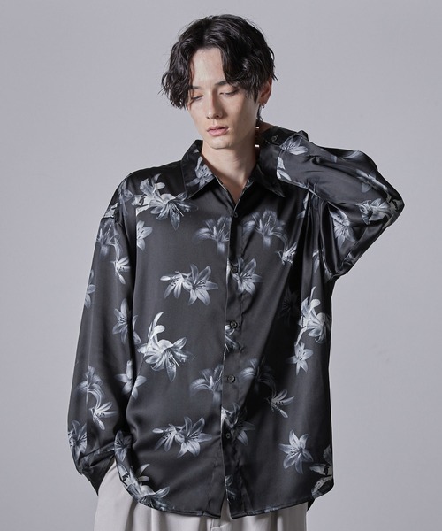 BAGUTTA 長袖シャツ ネイビー 花柄　結婚式 オケージョン 柄シャツ BAGUTTA 長袖シャツ ネイビー 花柄 結婚式 オケージョン 柄シャツ