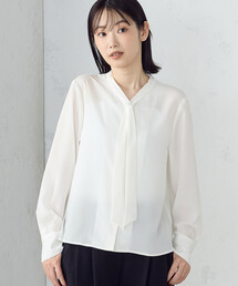 ポリエステルデシン ボウタイブラウス