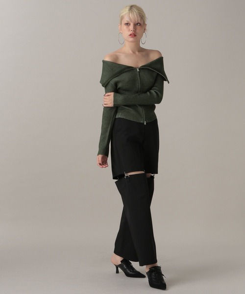 FOREVER 21（フォーエバー トゥエンティーワン）の「【2024FW】バイカラーダブルジップニットカーディガン（カーディガン/ボレロ・レディース・ブラック/ナチュラル/グリーン・FREE）」の6枚目の写真