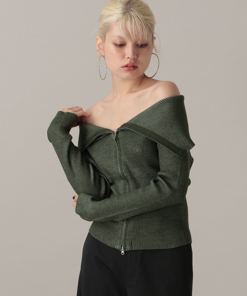 FOREVER 21（フォーエバー トゥエンティーワン）の「【2024FW】バイカラーダブルジップニットカーディガン（カーディガン/ボレロ・レディース・ブラック/ナチュラル/グリーン・FREE）」の8枚目の写真