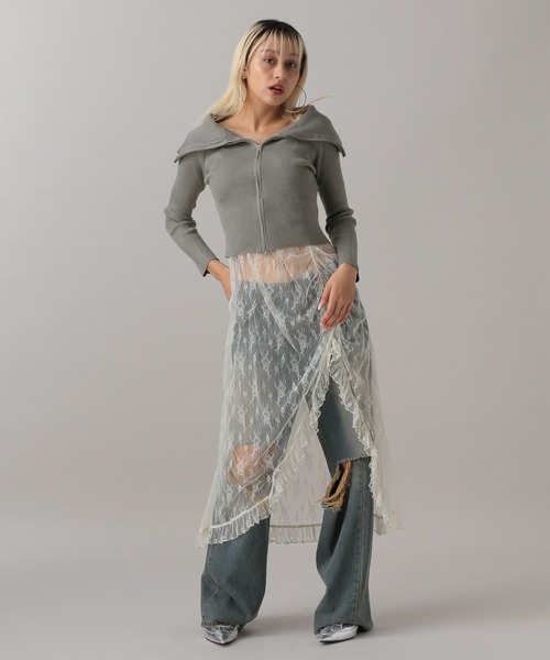 FOREVER 21（フォーエバー トゥエンティーワン）の「【2024FW】バイカラーダブルジップニットカーディガン（カーディガン/ボレロ・レディース・ブラック/ナチュラル/グリーン・FREE）」の21枚目の写真