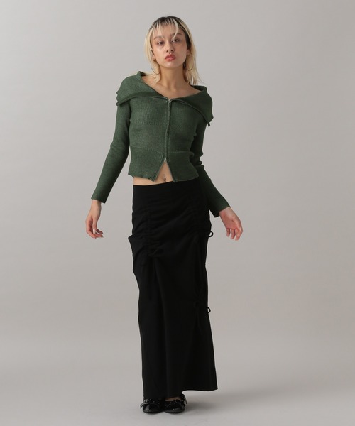 FOREVER 21（フォーエバー トゥエンティーワン）の「【2024FW】バイカラーダブルジップニットカーディガン（カーディガン/ボレロ・レディース・ブラック/ナチュラル/グリーン・FREE）」の9枚目の写真